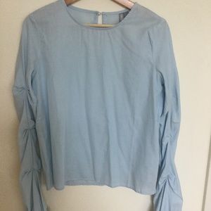 ASOS baby blue blouse with gathered balloon sleeve